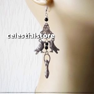 Celtic CROW goddess earrings raven earrings chandelier earrings silver